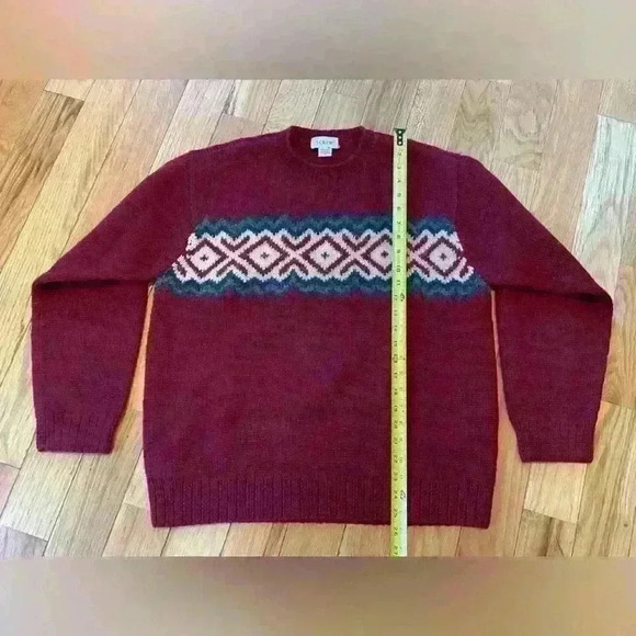 Vintage J. Crew Hand Knit Chunky 100% Wool Sweater Men’s Size Medium Burgundy - Picture 8 of 11